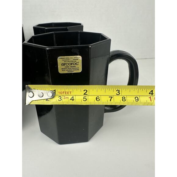VTG Arcoroc Black Glass Mugs Octagonal Made In France Retro Vibe - Picture 5 of 5